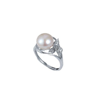 ANBBAS Radiant Pearl - Sterling Silver 925 Ring with Pave Set Diamond Accents and a Single Pearl