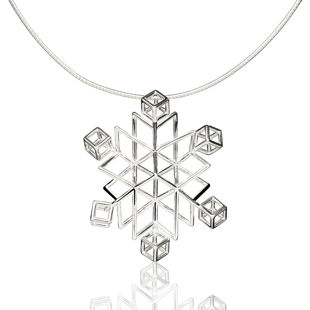 ANBBAS Geometric Artistry - Sterling Silver 925 Abstract Snowflake Pendant Necklace, Modern Minimalist Design
