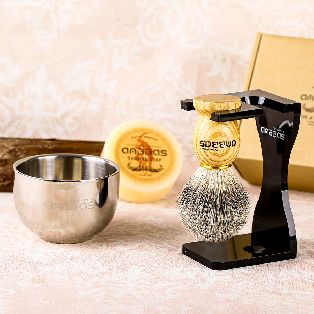 Aiweijia Set Di Pennelli Da Barba,Kit Da Barba 3 In 1 Per Uomo Spazzola Per Barba Con Supporto Porta Rasoio E Ciotola Da Barba Per I Regali Della Festa Del Papà - Foto 13