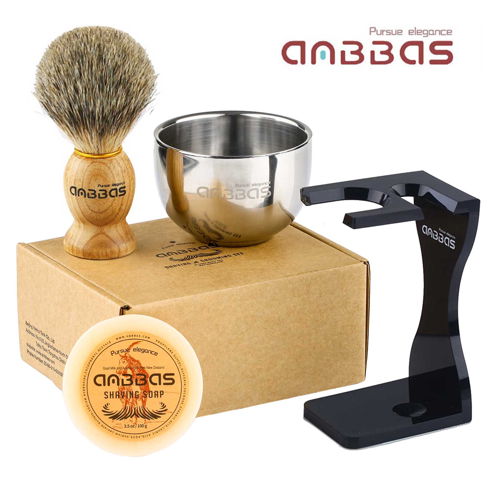 4in1 Set,Badger Brush,Stand Holder,Shaving Bowl and Soap Refill Bar