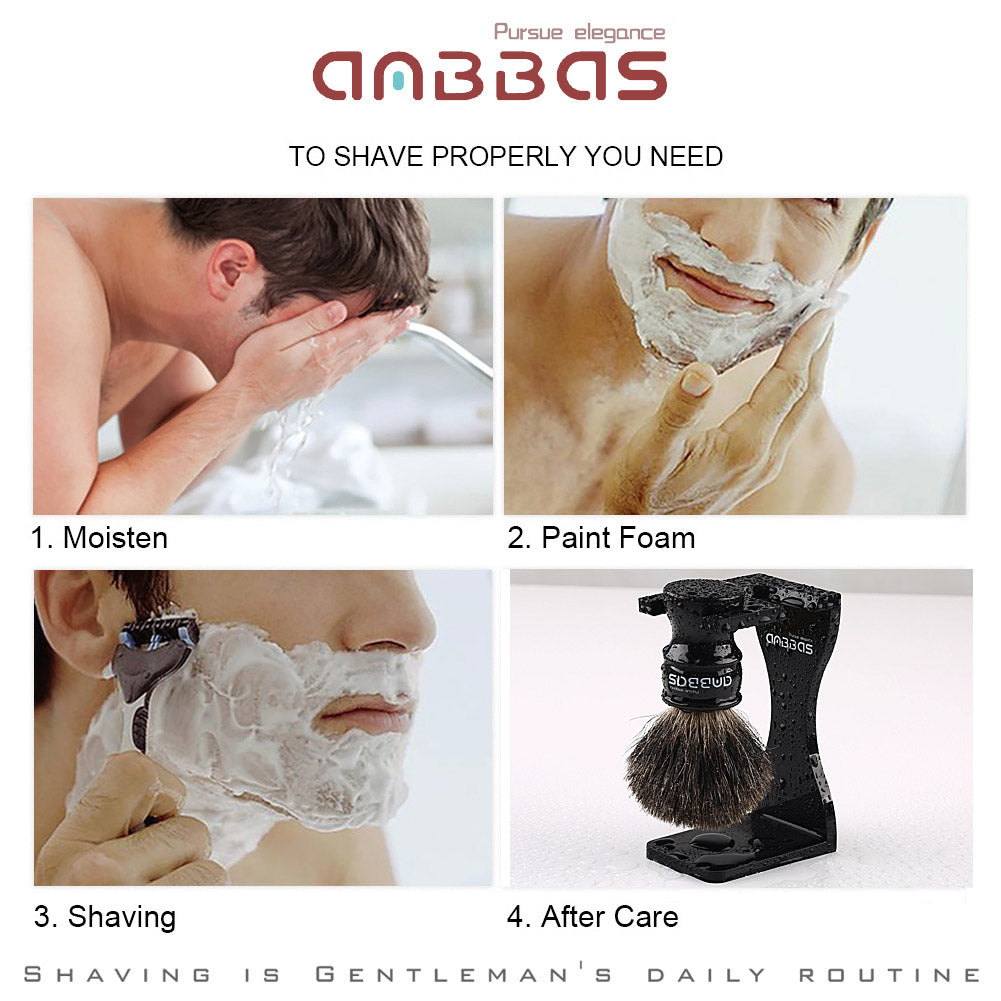 Black Badger Shaving Brush Set with Stand,Soap and Bowl Men Gift Kit
