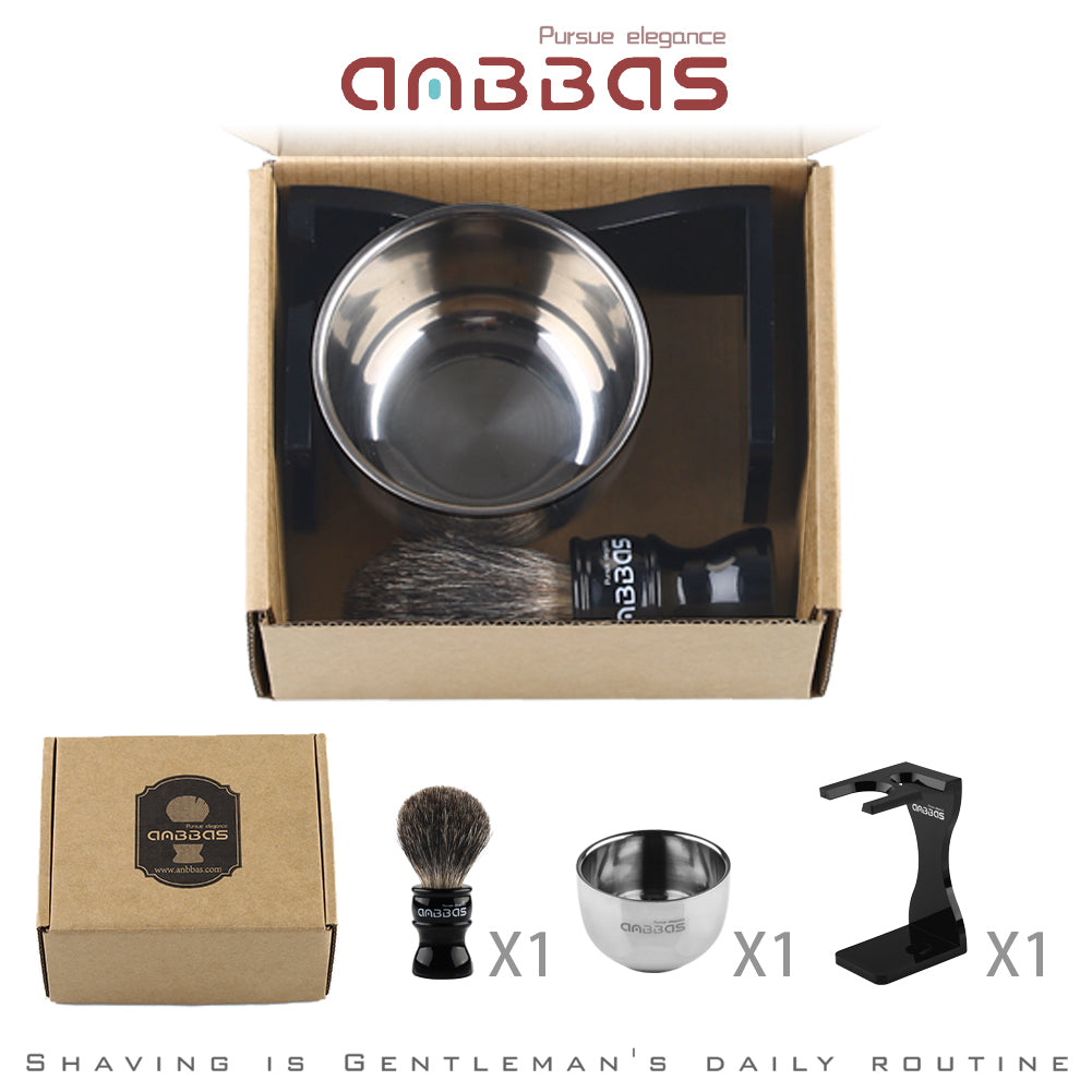 3in1 Shaving Set, Badger Brush and Shaving Bowl,Thicken Stand for DE Razor
