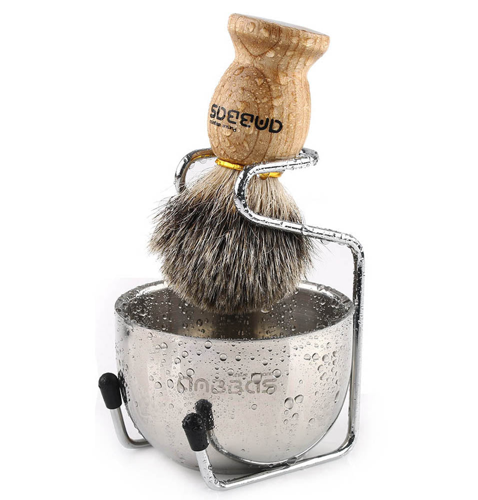 Shaving Set,Badger Brush with Stand & Soap Bowl for Wet Shaving Stater