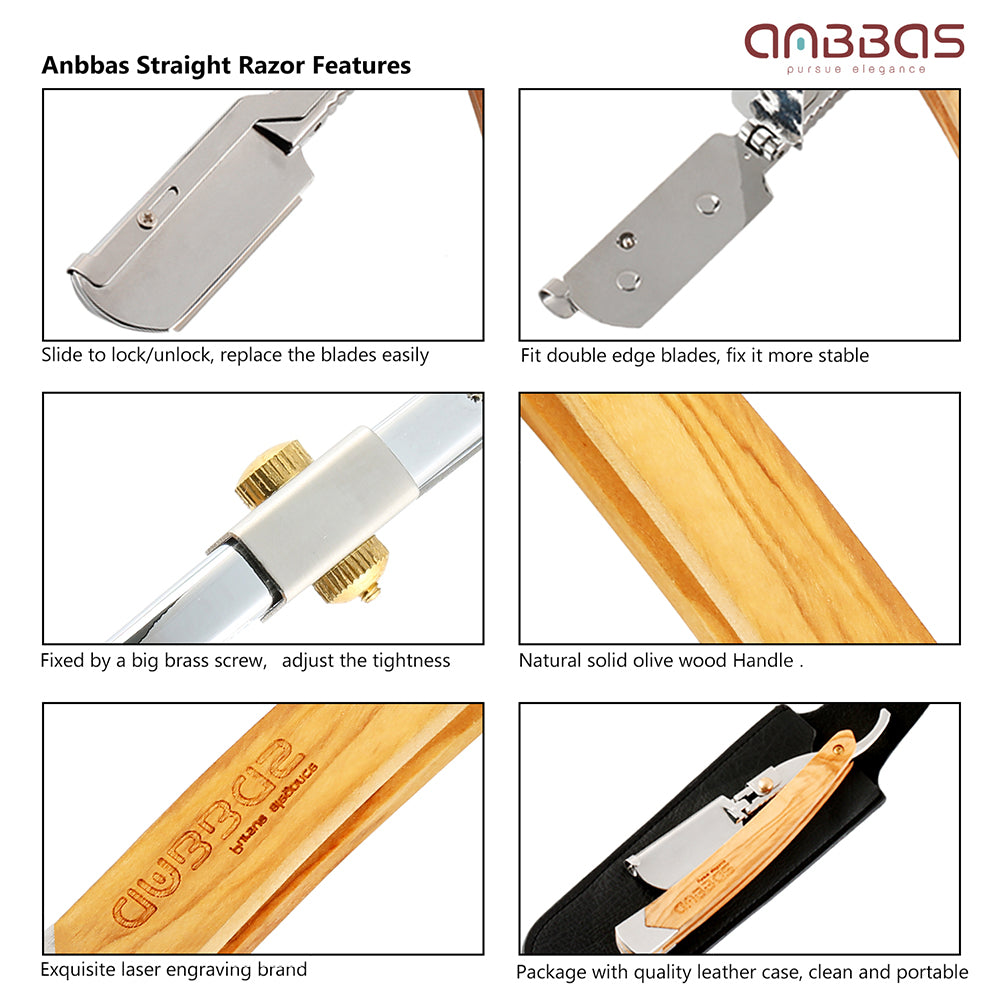 Folding Cut Throat Razor Straight Razor with Leather Pouch for Beginners