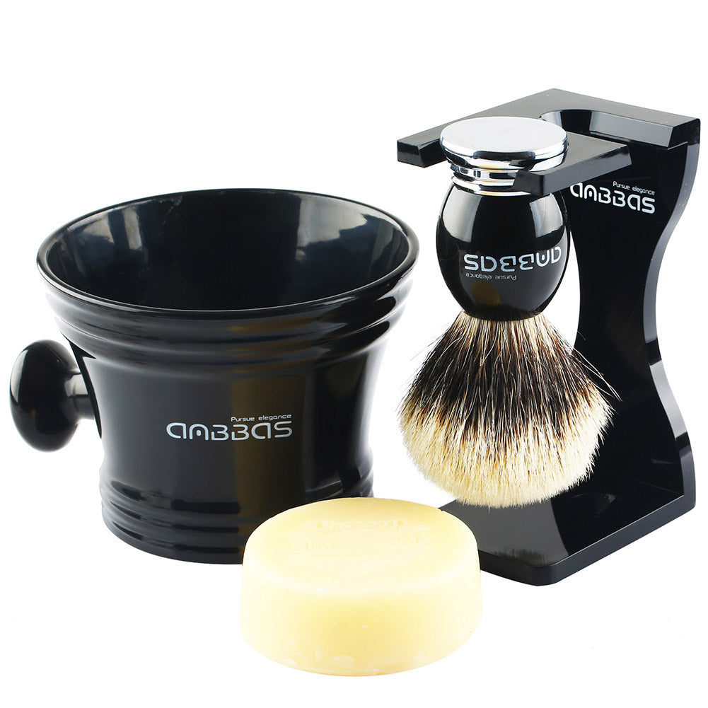 4in1 Set,Silvertip Badger Shaving Brush and Soap,Stand,Shaving Mug for Men