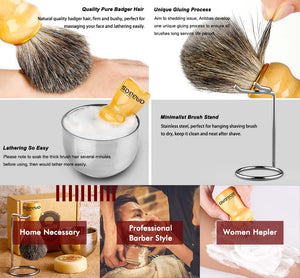 4in1 Shaving Set,Shave Brush,Stand and Bowl with Soap Bar for Men