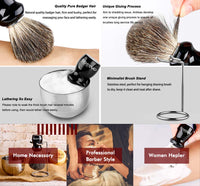 Pure Badger Shaving Brush,Stand and Soap Cup with Soap Bar Kit