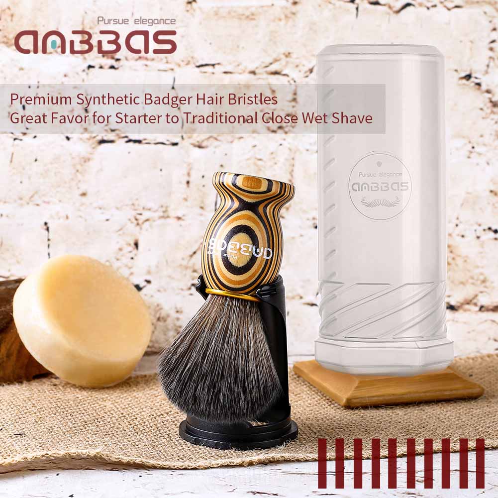 3IN1 Faux Badger Shaving Brush Set with Black Holder Travel Tube