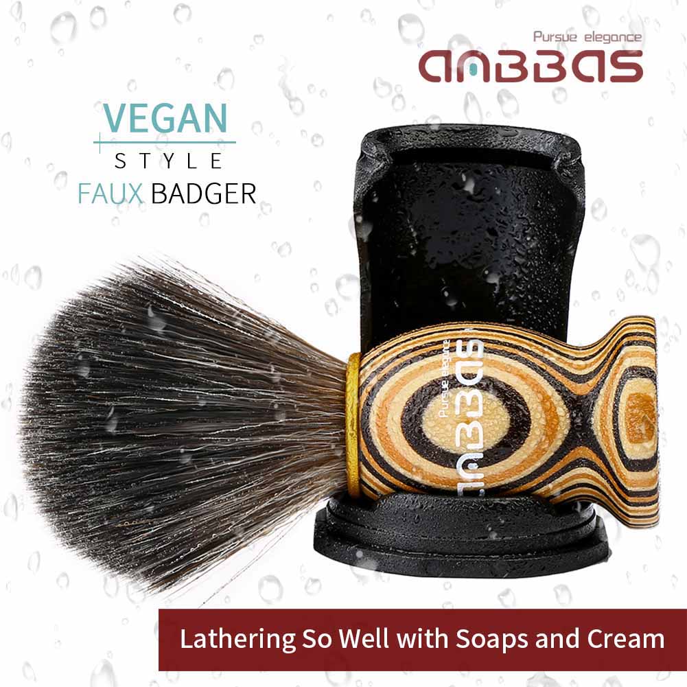 3IN1 Faux Badger Shaving Brush Set with Black Holder Travel Tube