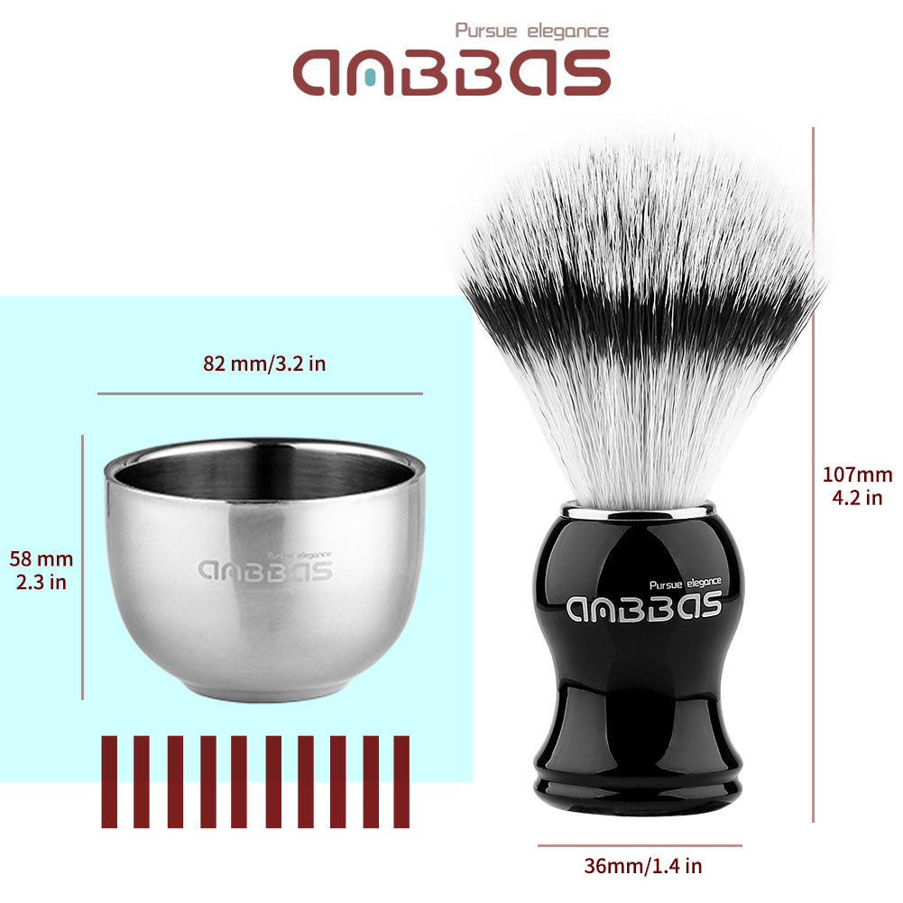 4IN1 Faux Badger Brush with Shaving Soap and Bowl,Black Stand Holer for Razor