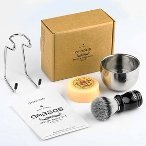 4in1 Vegan Shaving Brush Set,Stand with Soap and Bowl for Close Shave Kit