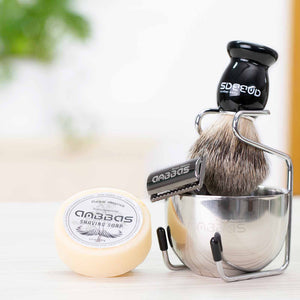 5in1 Black Shaving Brush, Holder, Soap, Bowl and Safety Razor Set for Men Shaving