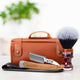 Travel Shaving Set, Vegan Brush with Straight Razor and Case, Portable Bag