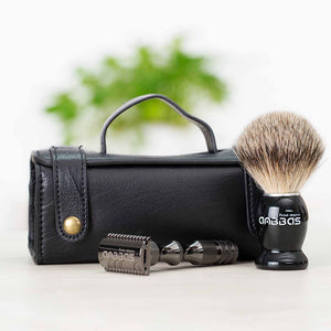 Black Badger Shaving Brush and DE Safety Razor Travel Shaving Kit