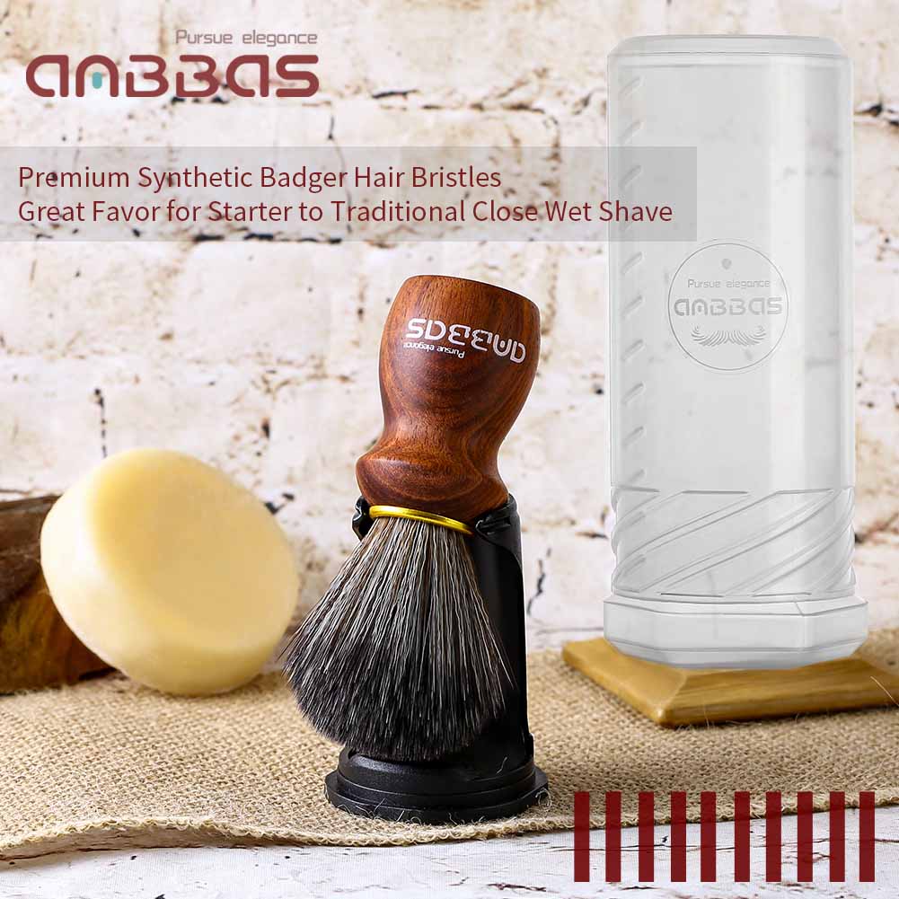Vegan Shaving Brush Set with Black Holder,Travel Case Kit for Men