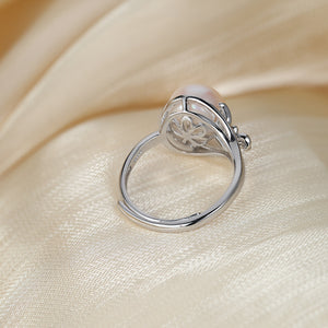 ANBBAS Radiant Pearl - Sterling Silver 925 Ring with Pave Set Diamond Accents and a Single Pearl