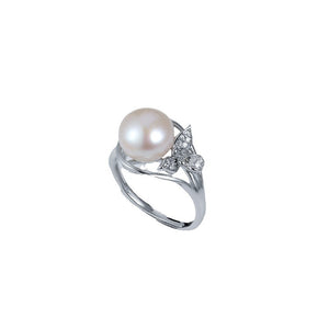 ANBBAS Radiant Pearl - Sterling Silver 925 Ring with Pave Set Diamond Accents and a Single Pearl