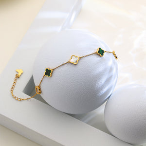 ANBBAS Exquisite Dual Flower Design - 925 Sterling Silver Gold-Plated Bracelet with Green Malachite and Shell Floral Motifs, Embodying Natural Elegance