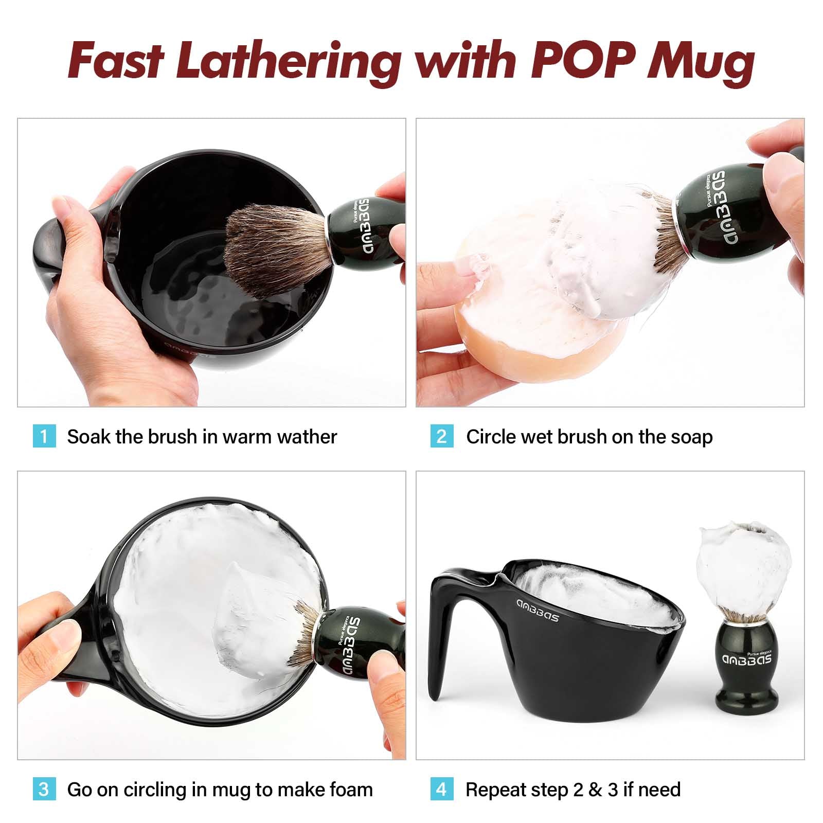 Anbbas 3in1 Shaving Brush Set with POP Mug | World’s First Professional Lathering Mug(9 Kits)