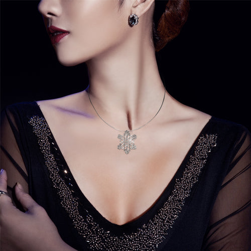 ANBBAS Geometric Artistry - Sterling Silver 925 Abstract Snowflake Pendant Necklace, Modern Minimalist Design