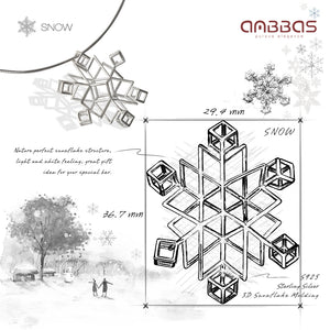 ANBBAS Geometric Artistry - Sterling Silver 925 Abstract Snowflake Pendant Necklace, Modern Minimalist Design