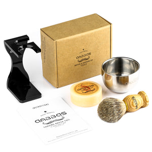 4in1 Set,Badger Brush,Stand Holder,Shaving Bowl and Soap Refill Bar