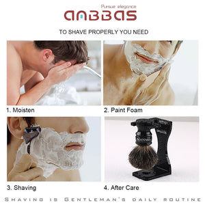 Black Badger Shaving Brush Set with Stand,Soap and Bowl Men Gift Kit