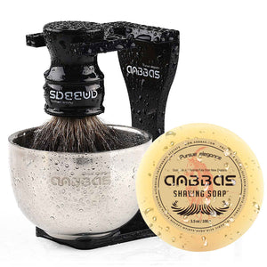 Black Badger Shaving Brush Set with Stand,Soap and Bowl Men Gift Kit
