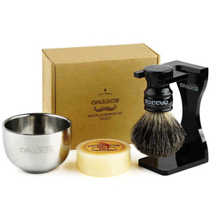 Black Badger Shaving Brush Set with Stand,Soap and Bowl Men Gift Kit