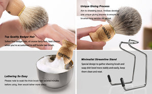 Shaving Set,Badger Brush with Stand & Soap Bowl for Wet Shaving Stater