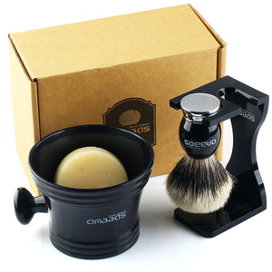 4in1 Set,Silvertip Badger Shaving Brush and Soap,Stand,Shaving Mug for Men