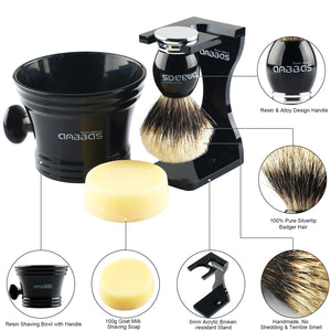 4in1 Set,Silvertip Badger Shaving Brush and Soap,Stand,Shaving Mug for Men