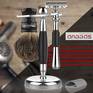 Badger Shaving Brush Set, 3in1 Razor and Brush Stand for Men Women