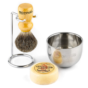 4in1 Shaving Set,Shave Brush,Stand and Bowl with Soap Bar for Men