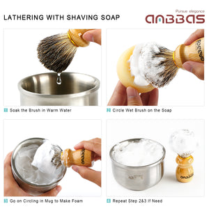 4in1 Shaving Set,Shave Brush,Stand and Bowl with Soap Bar for Men