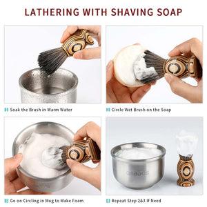 3IN1 Faux Badger Shaving Brush Set with Black Holder Travel Tube