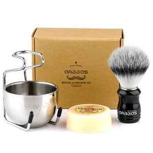 4in1 Vegan Shaving Brush Set,Stand with Soap and Bowl for Close Shave Kit