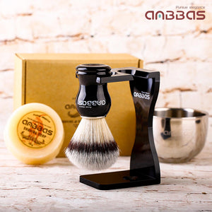 4IN1 Faux Badger Brush with Shaving Soap and Bowl,Black Stand Holer for Razor