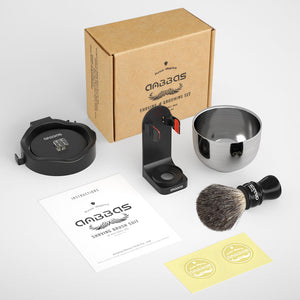 4IN1 Anbbas Shaving Set,Black Badger Brush,Bowl,2 Holders for Traditional Wet Shave