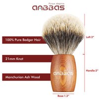 Anbbas Shaving Brush, Handmade Pure Badger Hair Brush With Natural Manchurian Ash Wood Handle For Men Traditional Wet Shaving
