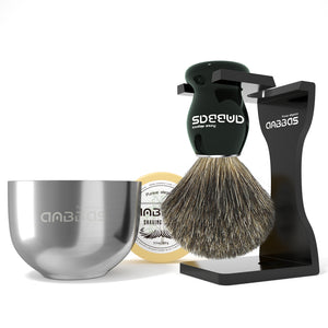 4in1 Shaving Set,Badger Brush,Stand Holder,Bowl and Refill Soap Bar