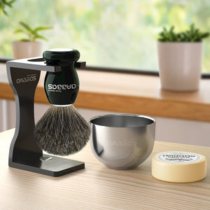 4in1 Shaving Set,Badger Brush,Stand Holder,Bowl and Refill Soap Bar