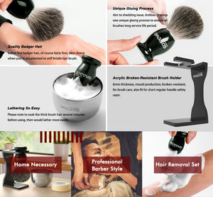4in1 Shaving Set,Badger Brush,Stand Holder,Bowl and Refill Soap Bar