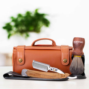Travel Shaving Set, Vegan Brush with Stand, Razor and Case with Portable Bag