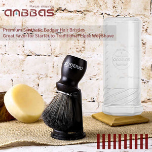 3IN1 Shaving Brush Set with Black Holder Stand Travel Case