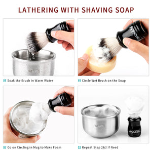 4in1 Vegan Shaving Brush Set,Stand with Soap and Bowl for Close Shave Kit